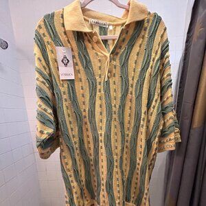 Verruca Cable Knit Polo Shirt Sweater Gold & Sage Stripe L NWT Vintage Y2K Italy